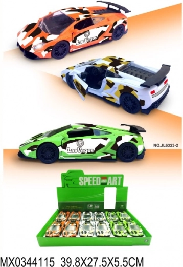 Modello di auto sportiva in metallo LAEVEGOS con porte apribili e trazione a retrocarica