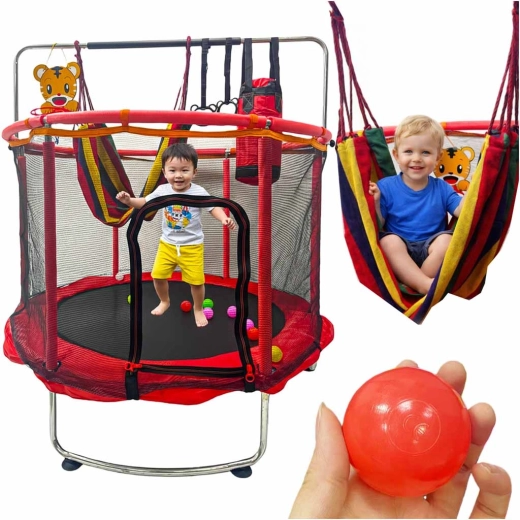 trampolino da giardino per bambini con rete e canestro 150 cm rosso