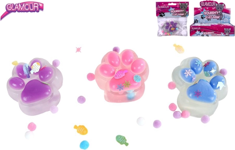 Zampa di gatto Glamour giocattolo antistress con slime e glitter