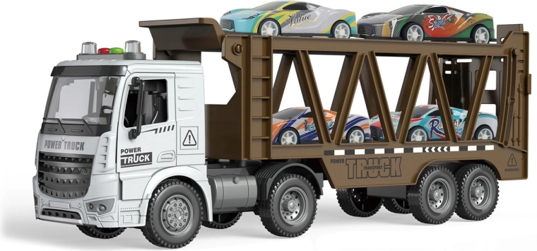 Camion trasportatore con auto con effetti luminosi e sonori 38 cm