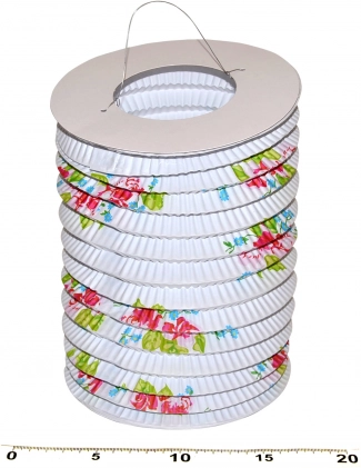 Lanterna di carta cilindrica Bianca con fiori 15 cm