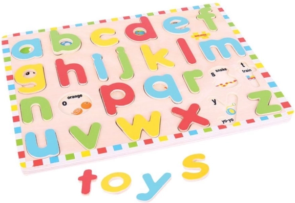 Bigjigs Toys alfabeto inglese minuscolo con immagini - tavola educativa in legno