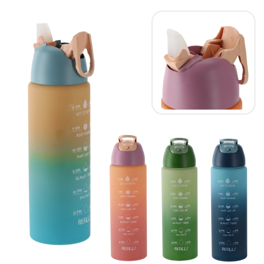 Borraccia sportiva da 700 ml con indicatori orari, ombré rosa‑arancio