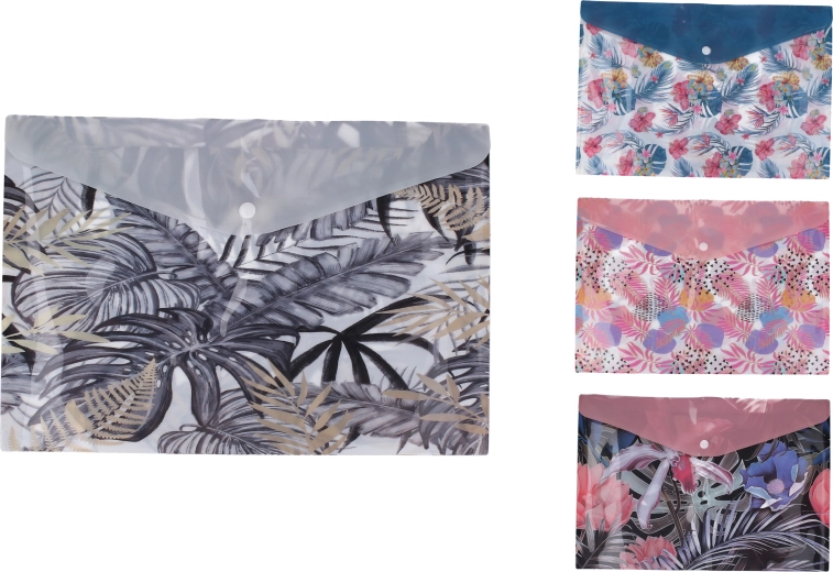 Cartellina con bottone a pressione 32 × 25 cm – mix di motivi floreali