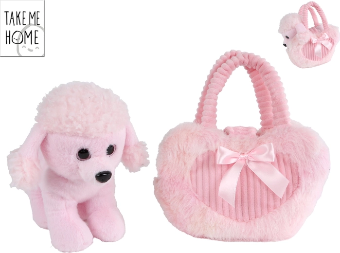 Take Me Home barboncino di peluche rosa con borsetta da trasporto 33 × 30 cm