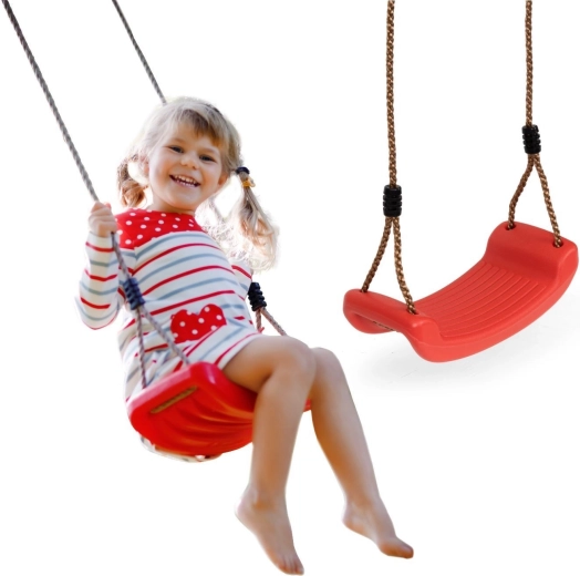 Altalena da giardino sospesa per bambini con seggiolino in plastica rossa - 1 pezzo