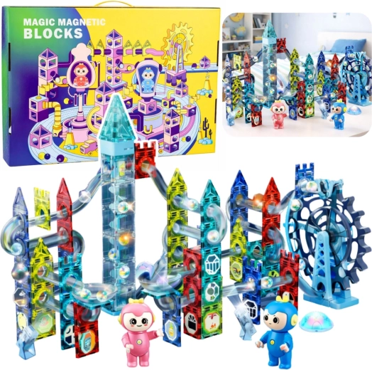 Set di costruzioni magnetiche – pista per biglie con ruota panoramica, 118 pezzi