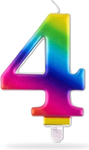 Candela di compleanno arcobaleno infilzabile numero 4, 7,5 cm