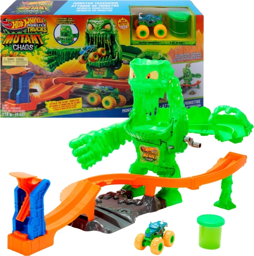 Hot Wheels Monster Trucks pista con slime: sfida al mostro mutante + macchinina