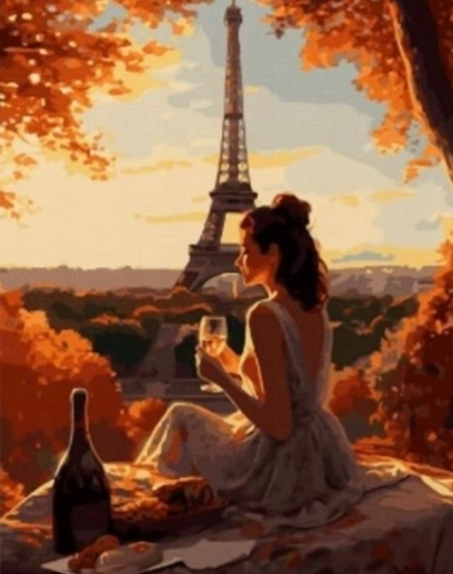 Pittura diamantata – Donna a Parigi 30 × 40 cm