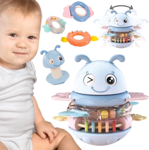 Sonaglio e massaggiagengive sensoriale Woopie per bambini, ape 2 in 1
