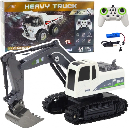 Escavatore cingolato RC 1:24 con luci e suoni HEAVY TRUCK – bianco
