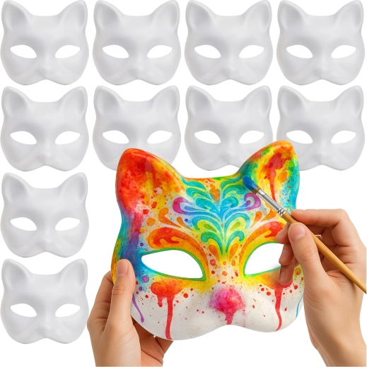 Maschere fai da te a forma di gatto da dipingere RUHHY – set da 10 pz
