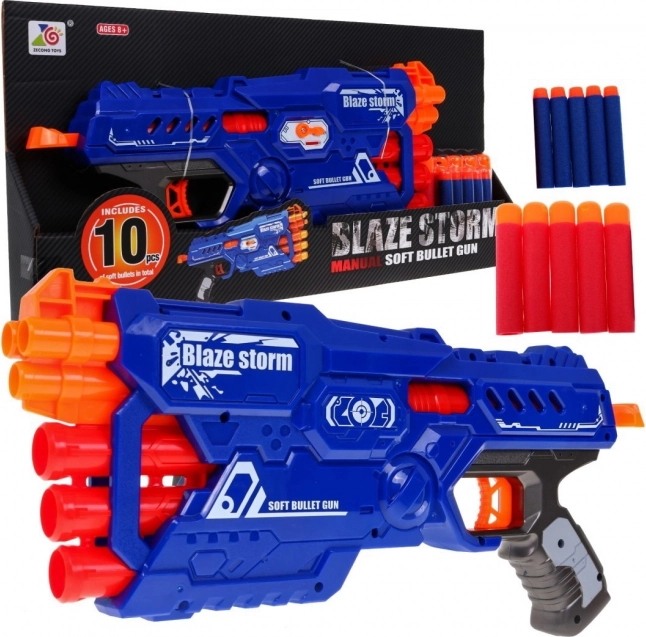 Blaster per bambini a 6 canne BLAZE STORM con 10 dardi in gommapiuma, manuale