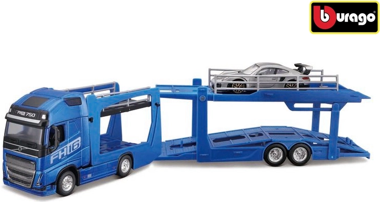 Camion Bburago Street Fire con semirimorchio Volvo FH16 e Porsche 911 GT2 RS in scala 1:43
