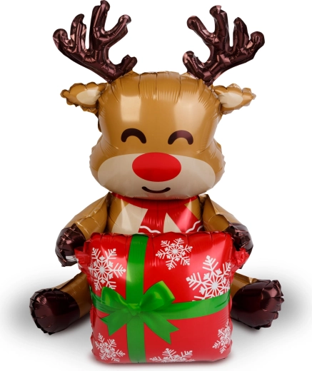 Palloncino natalizio in foil a forma di renna con regalo 60 x 65 cm