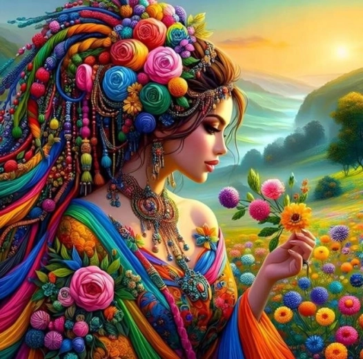 Pittura diamantata – ragazza in un tripudio di colori 30 × 40 cm