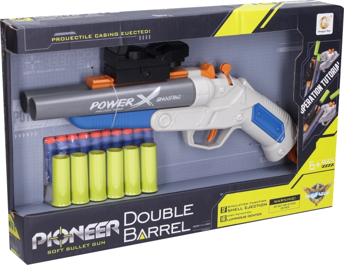 Fucile Pioneer Double Barrel con proiettili in schiuma e cartucce 37 cm - 1 pezzo