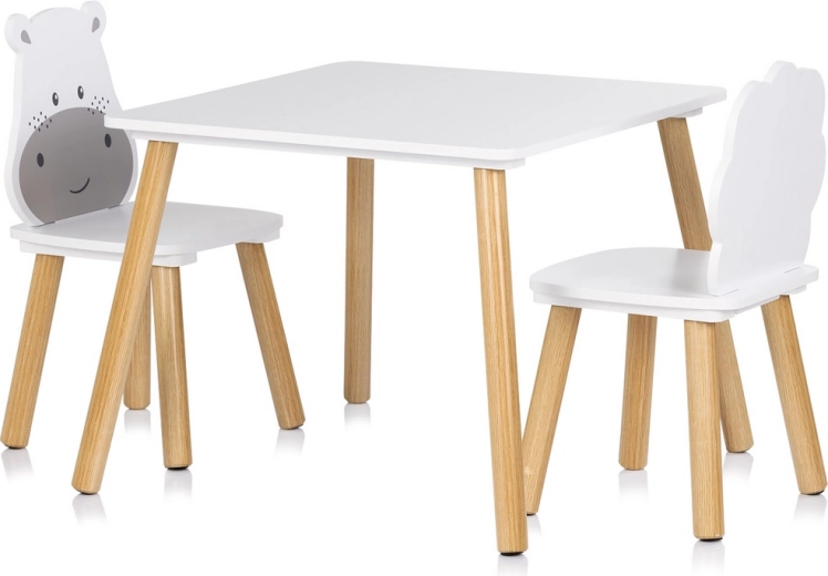 Tavolino e sedie per bambini in legno HIPPO e LION
