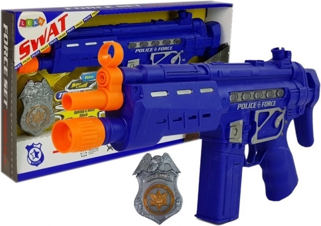 Set di polizia pistola distintivo blu navy effetti sonori e luminosi 37 cm