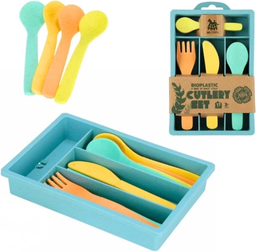 Set di posate per bambini 16 pezzi in bioplastica con organizer