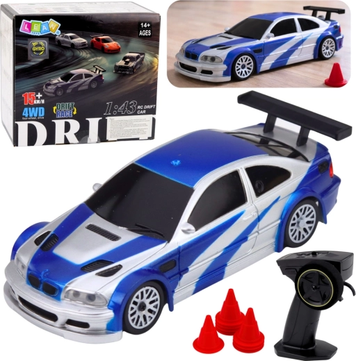 Auto RC da drift E46 4WD 1:43 con coni