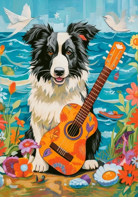 Puzzle 500 pezzi Cane Collie con chitarra
