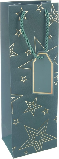 Borsa regalo in carta per vino con motivo a stella verde 12 × 9 × 36 cm