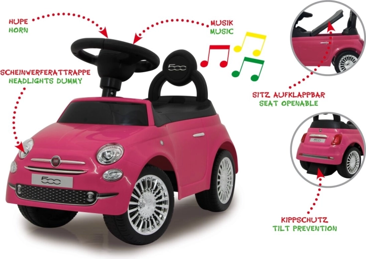 Jamara cavalcabile e primi passi Fiat 500 2 in 1 rosa