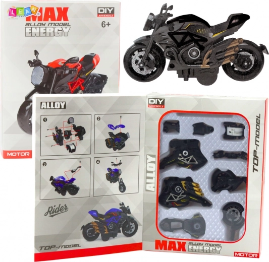 Modello di motocicletta in metallo da assemblare 1:14 nero‑oro