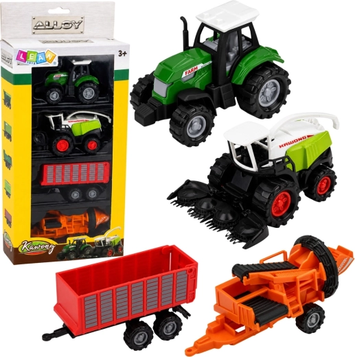 Set di veicoli agricoli – trattore, trinciatrice, rimorchio e pressa (4 pz) 1:68