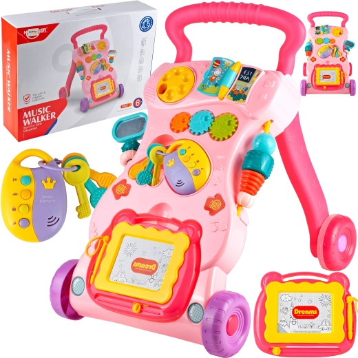 Girello con lavagna e chiavette rosa