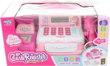 Cassa giocattolo per bambini con unicorno – cassa elettronica rosa a batterie