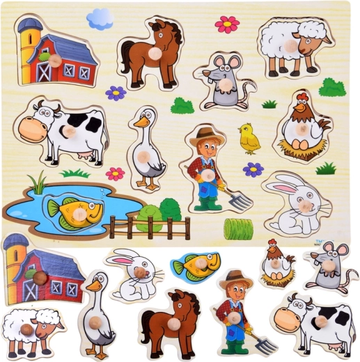 Puzzle in legno a incastro fattoria con maniglie (10 pezzi)