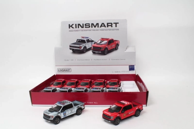 Modello Ford F-150 Raptor 1:46 – pick-up della polizia/dei vigili del fuoco con pull-back