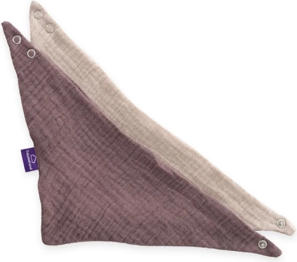 Trä umeland bavaglini a bandana in mussola beige e prugna, 2 pezzi