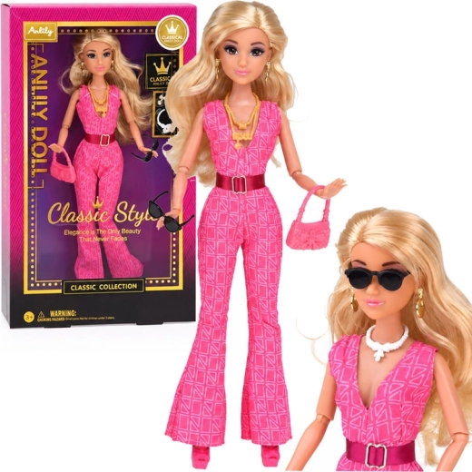 Bambola Anlily in stile classico con tuta rosa e gioielli
