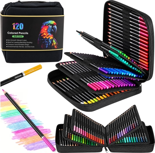 Set di 120 matite colorate artistiche Soft Core in astuccio con 2 album da disegno