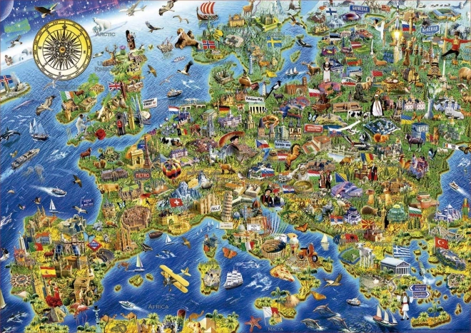 Puzzle Educa mappa folle dell'Europa 500 pezzi