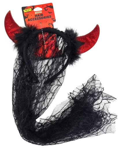 Cerchietto di Halloween con corna e velo nero - 1 pezzo