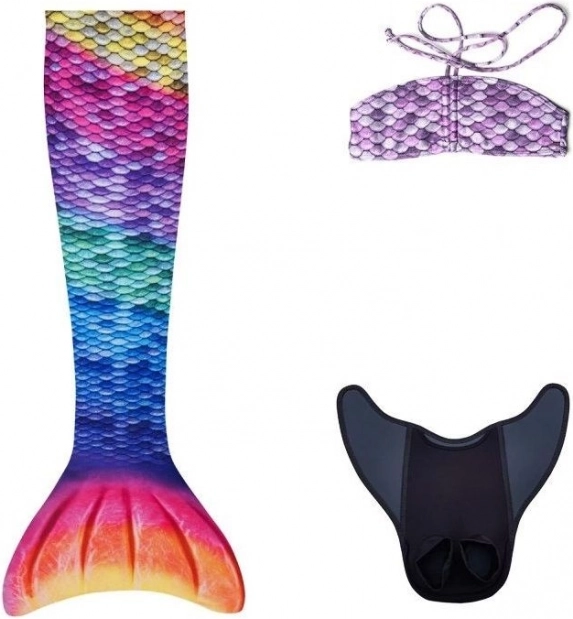 Coda di sirena arcobaleno con monopinna AQUARIS + bikini per bambini