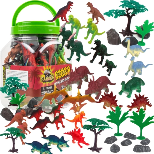 Figure di dinosauri in secchiello con accessori 40 pz BOLEY