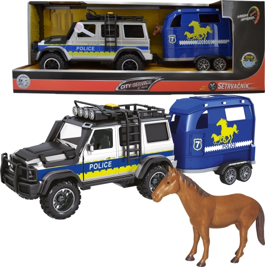 Auto della polizia con rimorchio e cavallo 1:14 con luci e suoni