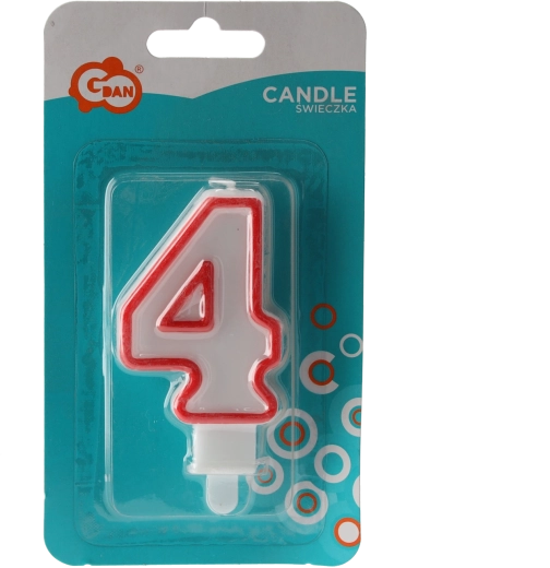 Candela di compleanno numero 4 con bordo glitter, bianca