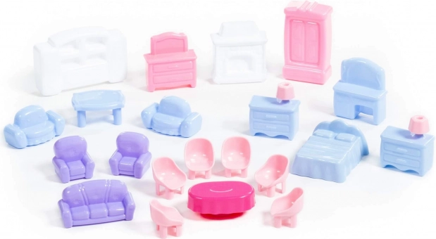 Mobili per bambole – set – Blu-rosa-viola