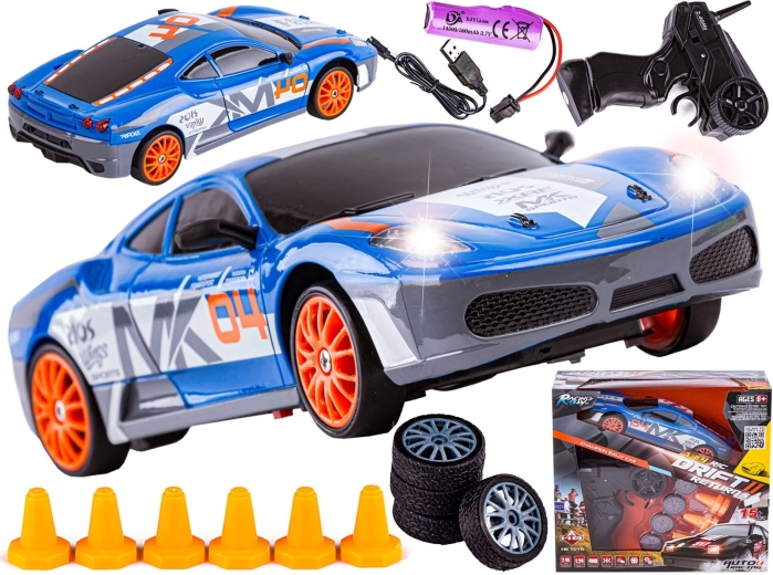 Auto RC da drift 1:24, 2,4 GHz, 4WD, blu in stile Ferrari - 1 pezzo