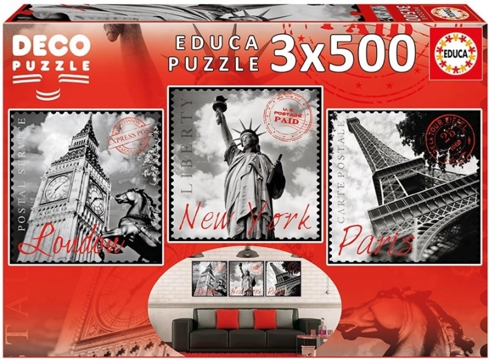 Puzzle Educa Big Cities Deco 3×500 pezzi
