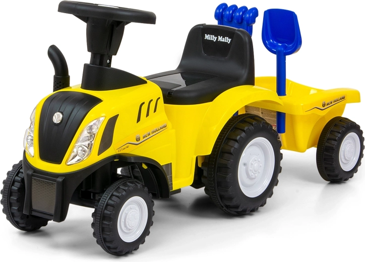 Milly Mally trattore cavalcabile per bambini New Holland T7 con rimorchio ribaltabile, giallo
