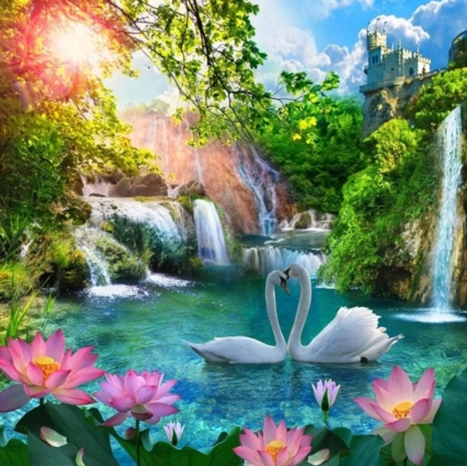 Norimpex pittura con diamanti cigni alla cascata 30 × 40 cm