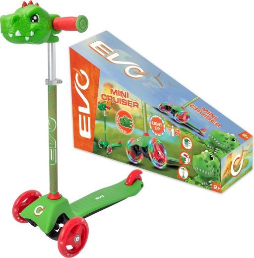 Monopattino triciclo per bambini EVO Light Up Mini Cruiser Dino con ruote LED, altezza regolabile